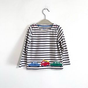Baby Boden Boy Stripe Car Applique Long Sleeve Shirt Size 18-24 Months